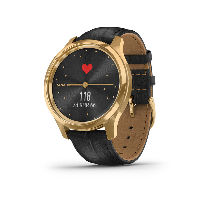Garmin vivomove Luxe fekete-24K arany fekete dombornyomott bőr szíjjal