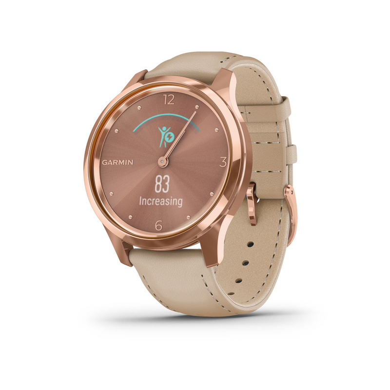 Garmin vivomove Luxe Rose Gold kő színű bőr szíjjal, 18K arany csattal